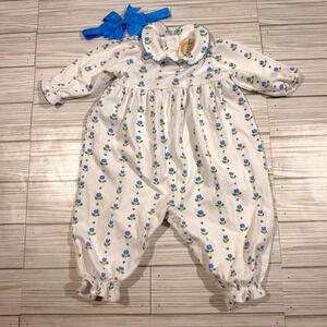 Beaufort Bonnet Company Blue Tulip Pima Cotton Romper & Headband Set 3-6 Months